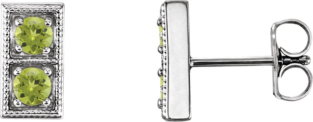 Platinum Round Natural Peridot Two-Stone Earrings