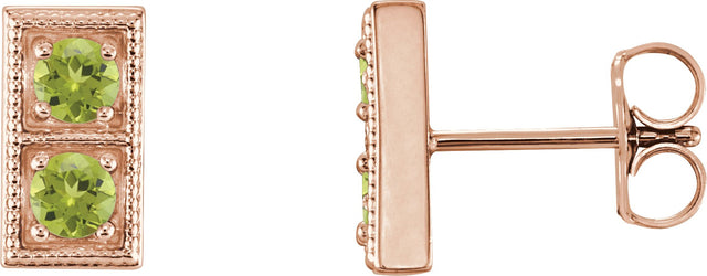 14K Gold Round Natural Peridot Two-Stone Earrings - Rose Gold