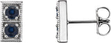 14K Gold Round Natural Blue Sapphire Two-Stone Earrings - White Gold