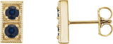 14K Gold Round Natural Blue Sapphire Two-Stone Earrings - Yellow Gold