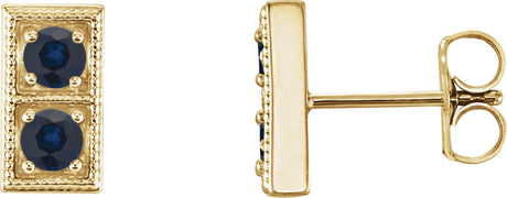 14K Gold Round Natural Blue Sapphire Two-Stone Earrings - Yellow Gold