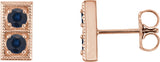 14K Gold Round Natural Blue Sapphire Two-Stone Earrings - Rose Gold