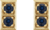 14K Gold Round Natural Blue Sapphire Two-Stone Earrings - Yellow Gold - view 2
