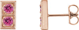 14K Gold Round Natural Pink Tourmaline Two-Stone Earrings - Rose Gold