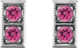 14K Gold Round Natural Pink Tourmaline Two-Stone Earrings - White Gold - view 2