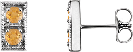 Platinum Round Natural Citrine Two-Stone Earrings