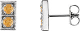 14K Gold Round Natural Citrine Two-Stone Earrings - White Gold