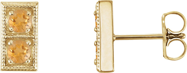 14K Gold Round Natural Citrine Two-Stone Earrings - Yellow Gold