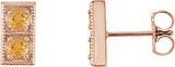 14K Gold Round Natural Citrine Two-Stone Earrings - Rose Gold