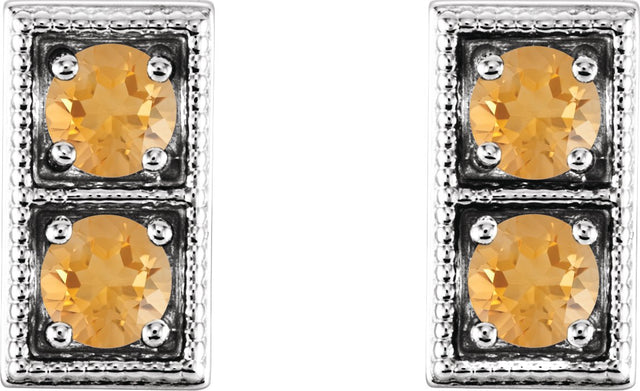 14K Gold Round Natural Citrine Two-Stone Earrings - White Gold - view 2