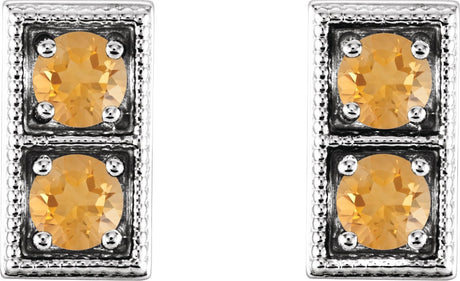 Platinum Round Natural Citrine Two-Stone Earrings - view 2