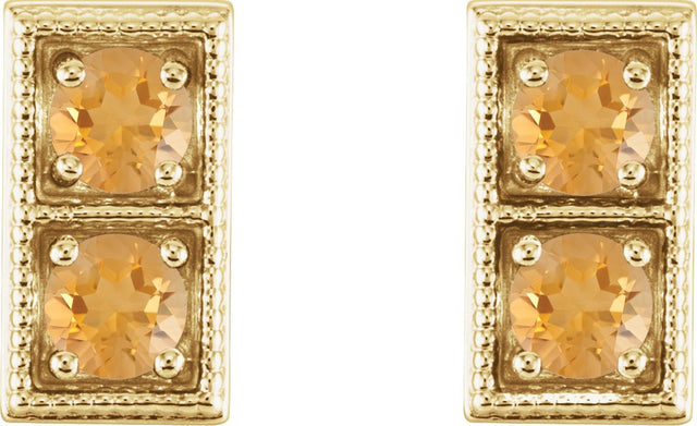 14K Gold Round Natural Citrine Two-Stone Earrings - Yellow Gold - view 2