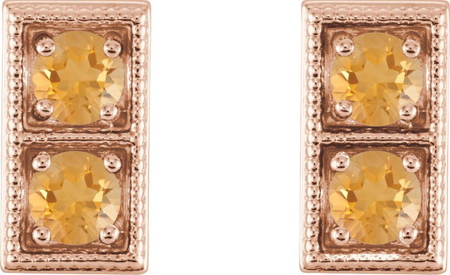 14K Gold Round Natural Citrine Two-Stone Earrings - Rose Gold - view 2