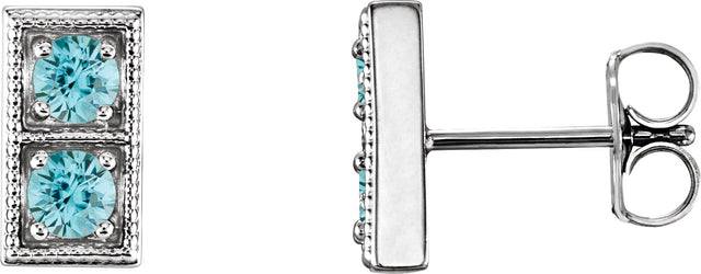 Platinum Round Natural Blue Zircon Two-Stone Earrings