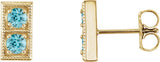 14K Gold Round Natural Blue Zircon Two-Stone Earrings - Yellow Gold