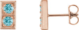 14K Gold Round Natural Blue Zircon Two-Stone Earrings - Rose Gold