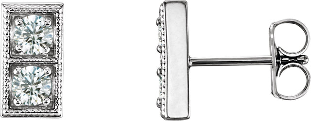 Platinum Round Natural Diamond Two-Stone Earrings