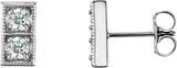 14K Gold Round Natural Diamond Two-Stone Earrings - White Gold