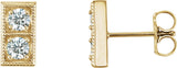14K Gold Round Natural Diamond Two-Stone Earrings - Yellow Gold