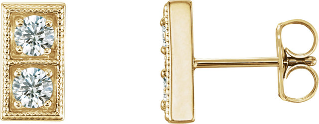 14K Gold Round Natural Diamond Two-Stone Earrings - Yellow Gold