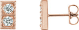 14K Gold Round Natural Diamond Two-Stone Earrings - Rose Gold