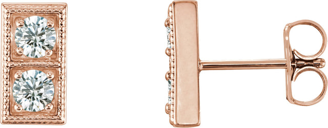 14K Gold Round Natural Diamond Two-Stone Earrings - Rose Gold