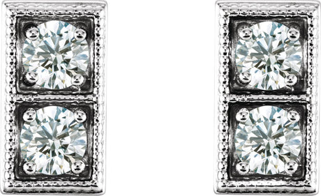 Platinum Round Natural Diamond Two-Stone Earrings - view 2