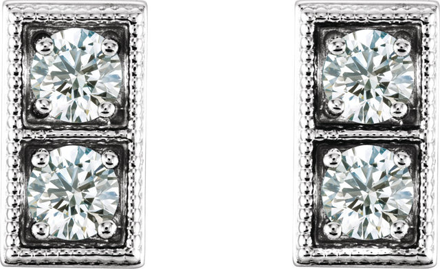 Platinum Round Natural Diamond Two-Stone Earrings - view 2