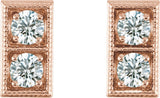 14K Gold Round Natural Diamond Two-Stone Earrings - Rose Gold - view 2