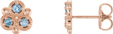 14K Gold Round Natural Aquamarine Three-Stone Earrings - Rose Gold