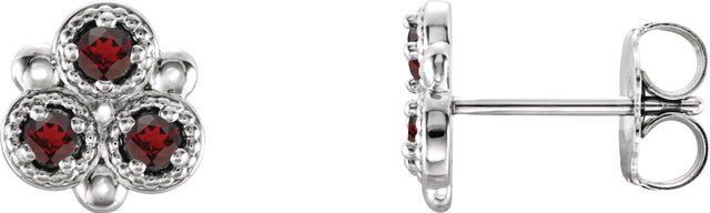 Platinum Round Natural Mozambique Garnet Three-Stone Earrings
