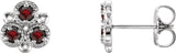 14K Gold Round Natural Mozambique Garnet Three-Stone Earrings - White Gold