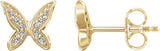 14K Gold Round Natural Diamond Youth Butterfly Earrings - Yellow Gold