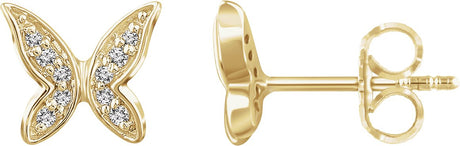 14K Gold Round Natural Diamond Youth Butterfly Earrings - Yellow Gold