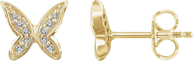 14K Gold Round Natural Diamond Youth Butterfly Earrings - Yellow Gold