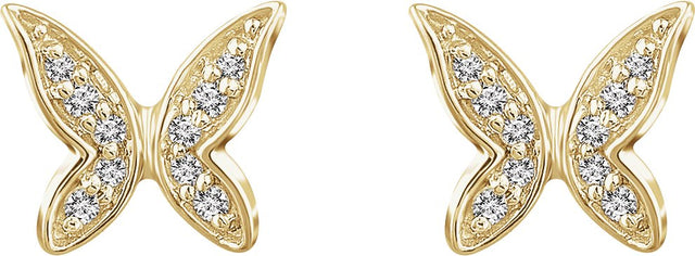 14K Gold Round Natural Diamond Youth Butterfly Earrings - Yellow Gold - view 2