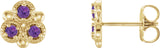 14K Gold Round Natural Amethyst Three-Stone Earrings - Yellow Gold