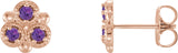 14K Gold Round Natural Amethyst Three-Stone Earrings - Rose Gold