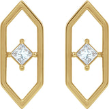 14K Gold Square Natural Diamond Geometric Earrings - Yellow Gold - view 2