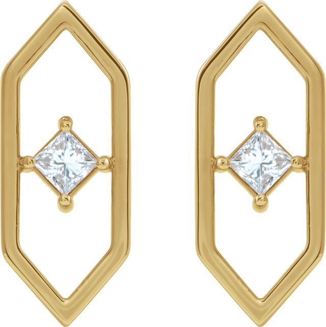 14K Gold Square Natural Diamond Geometric Earrings - Yellow Gold - view 2