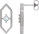 14K Gold Square Natural Diamond Geometric Earrings - White Gold