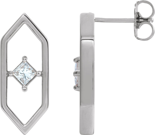 14K Gold Square Natural Diamond Geometric Earrings - White Gold