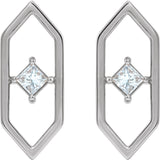 Platinum Square Natural Diamond Geometric Earrings - view 2