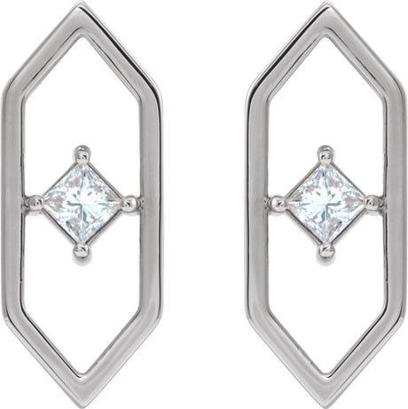 Platinum Square Natural Diamond Geometric Earrings - view 2