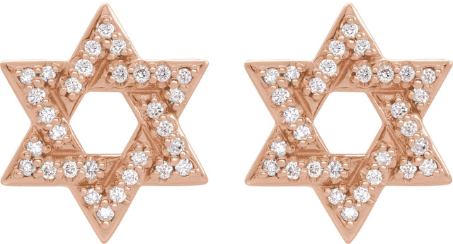 14K Gold Round Natural Diamond Star of David Earrings - Rose Gold - view 2