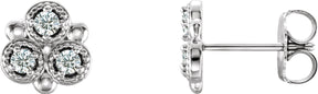 14K Gold Round Natural Diamond Three-Stone Earrings - White Gold