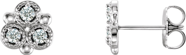 14K Gold Round Natural Diamond Three-Stone Earrings - White Gold
