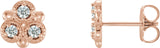 14K Gold Round Natural Diamond Three-Stone Earrings - Rose Gold