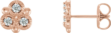 14K Gold Round Natural Diamond Three-Stone Earrings - Rose Gold