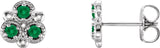 Platinum Round Lab-Grown Emerald Three-Stone Earrings